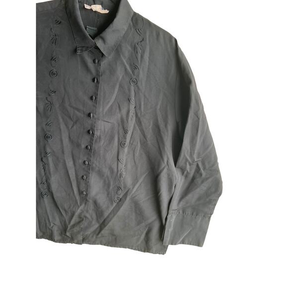 Laura & Jasmine Satin Vintage Embroidered Secretary Glam Blouse Black Size 16 - Picture 3 of 8